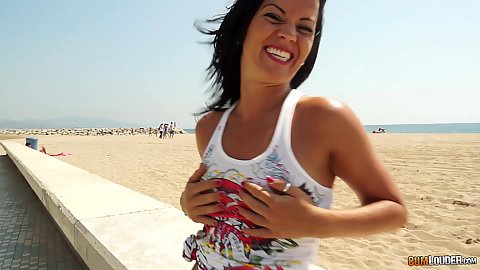 Outdoors and no bra on wit knockout latina beach gover Jazmina Volcán flashing ass and letting us take a peak at her asshole in public
