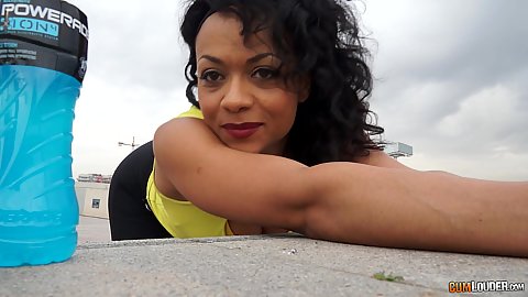 Working out and jogging with trimmed snatch curvy latina milf Dunia Montenegro going to the shower to wash off the sweat