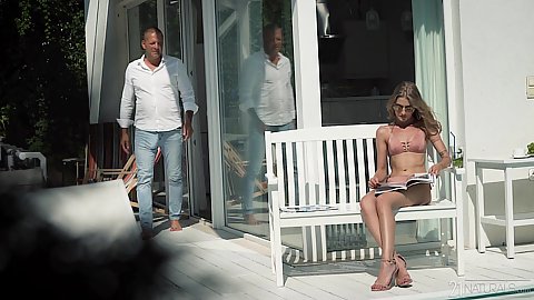 Small boobies slime brunette breezy teen Tiffany Tatum feeing casual today with oral and kissin goutdoors