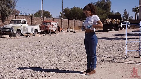 Outdoors on the public constrution site with teen slave about to get worked and learn how to obey Victoria Voxxx