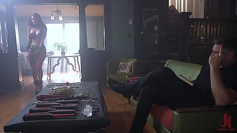 Tana Lea is walking around the house with bound hands she is an american housewife slave ready to get her degrading punishment in living room