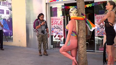 Sienna Day and Tina Kay public disgrace and humiliation walking your submissive slave on a leash in front of strangers on the street