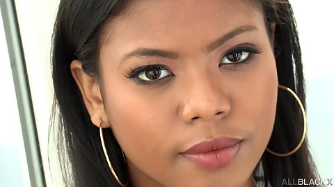 Ebonoy super babe wearing hoop earrings showing off natural boobies and dick and balls sucking skills Nia Nacci