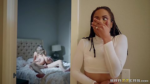 Caught husband cheating and wants to join in on the lesbian fun with Ella Knox and Kira Noir making some competition for themselves