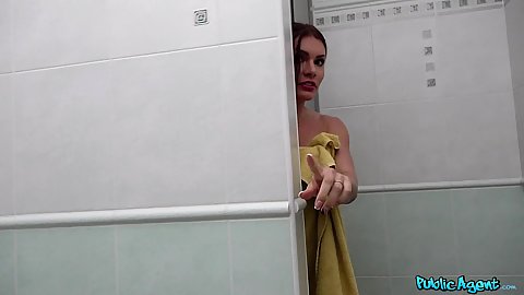 Wrapped in towel amateur tempting Kitana Lure taking a shower afraid to show her naked body we insist to lick her out