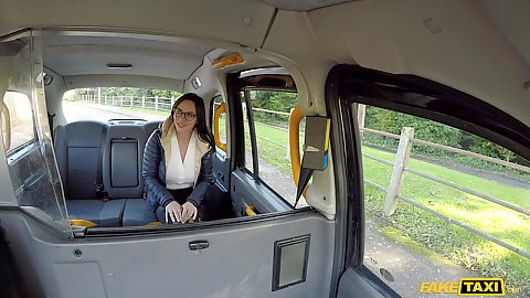 Backseat glasses brunette talking euro vixen Alysa Gap invites the driver to join her in the car