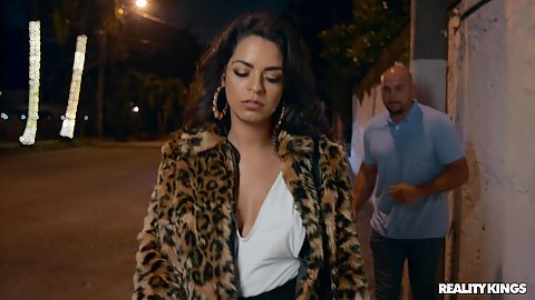 Walking on a street alone latina Vienna Black getting approached by man and invite dover to fuck around