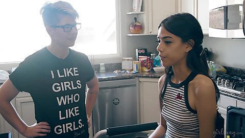 Tiny boobed little cute teen latina Lexi Lore and Harmony Wonder in story based scene about girls like girls