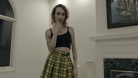 Blonde small breasted teen in a tank top and miniskirt with no bra undrssing Emily Blacc and giving oral sucking in pov