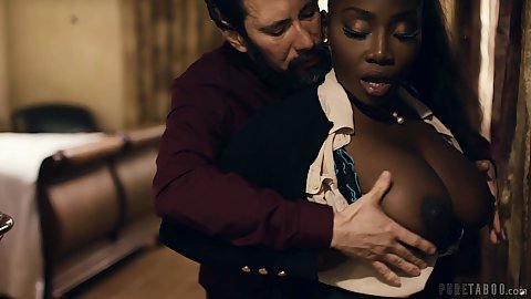 Realtor ebony romantic large boobs taken out of clothes to fondle and then deep throat white cock black girl mouth sex Osa Lovely