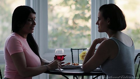 Large boobed lesbian lovers on a special adventure today going to touch their large knockers Penny Barber and Romi Rain