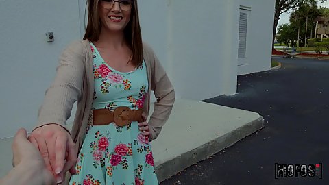 Lindsey Love approached in the public parking lot for a nice meeting with amateur and goes back home with stranger after he offered her cash for ass in pov deep throat with glasses on