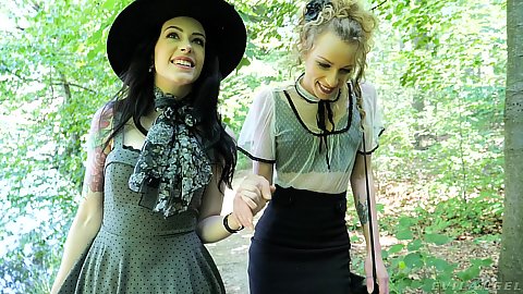 Girls out in the park in public Anna De Ville and Angel Emily going to see their friend for a fun time today