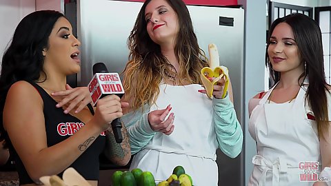 Group wearing apron cooking from lesbian latina with white hot chicks fleshy Nicole Rey and Serena Skye nubile along with twenty something dame with milf