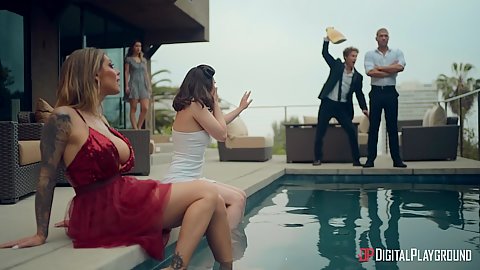 Irresistible large chest latina ebony and white hot chicks Cecilia Lion with Alina Lopez party glamcore group wearing lingerie licking out female genitalia