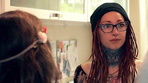 Wearing glasses indoor good time with euro attractive ginger tourist Frida Sante teen