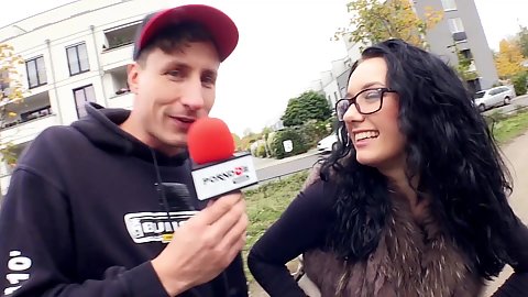 Lilly Foxx wearing glasses public street pick up in the backseat with brunette slim teen