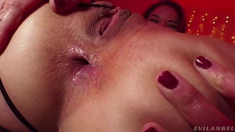 Small size boobs quite petite early twenties shiny hottie Vanessa Vega involved in close up indoor bum spreading mammoth black manpole bj