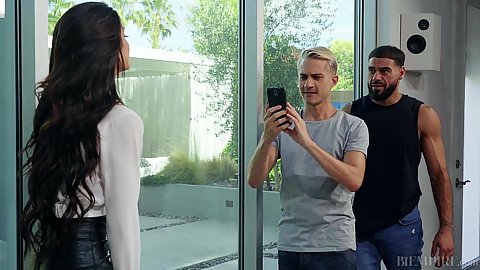 Silvia Saige two on one bisexual stud vaginal hole munching sharing dick blowjob from exhilarating dark haired with hairless twat box