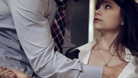 Reluctant Rhaya Shyne teacher with student classroom removing ramrod from pants quite big dick fellatio from caucasian obsessed girlie petite nubile serving her detention and obeying professors commands
