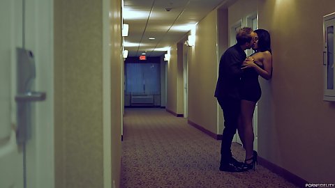 Selena Santana wearing high heels public hotel kissing giving clients stick head on the floor from latina tattooed prostitute medium size breasts lovely lady