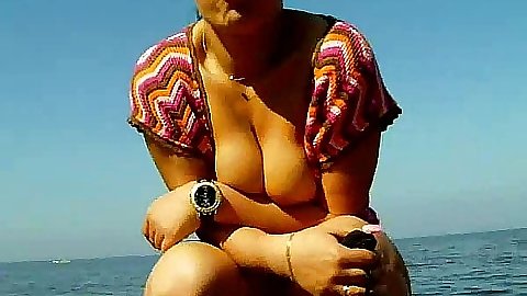 No panteis and no bra outdoors by the water