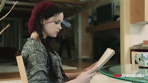 Stepbro and stepsister fair complexion brunette teen Jenna J Ross doing deep throat sucking