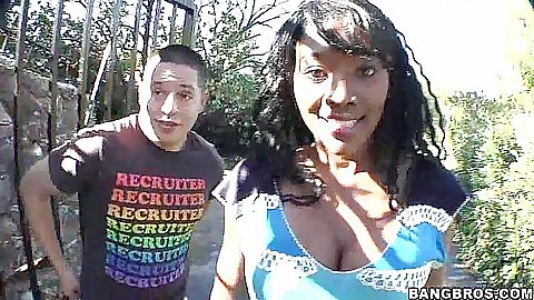 Bouncing black tits outdoors