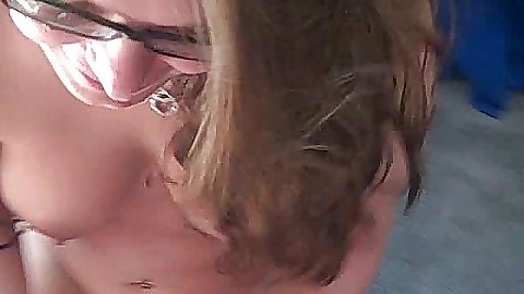Babe in glasses close up dick licking