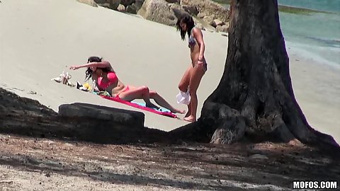 Outdoors on the beach sexy peaches tanning