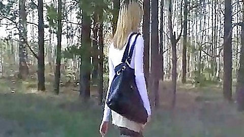 Teen gf taking off panties outdoors in forest