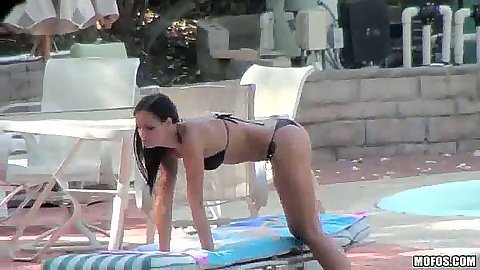 Cute amateur teen bikini cutie outdoors tanning