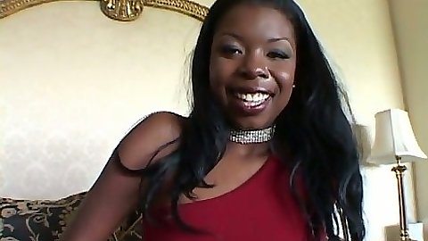 Black babe Simone West spreading her legs and getting two cocks in face