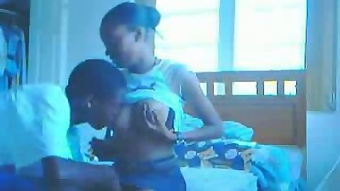 Ebony gf gets tits licked and sucks off her bf
