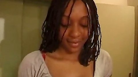 Ebony gf with no panties rolls up her dress to get fingered