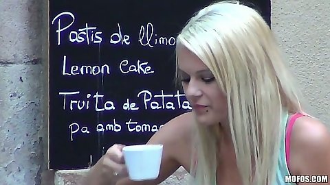 Blonde teen Destiny Blonde in voyeur spy shot smoking outdoors