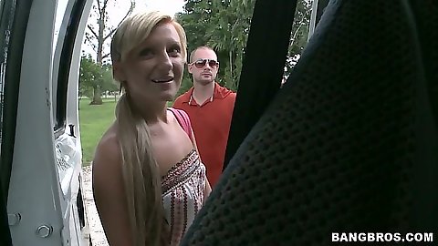 Pick up teen bitches outdoor with Nikki Blake jumping on bangbus