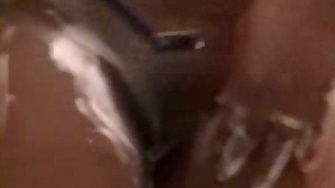 Shaving ebony babe in teh shower bends over for some white cock