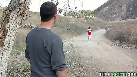 Redhead Mary Jane Mayhem talking a relaxing walk outdoors then sucks dick