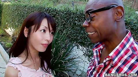 Asian Marica Hase outdoors showing her panties