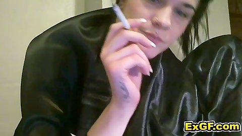 Smoking amateur gf Acacia with shaved pussy naked