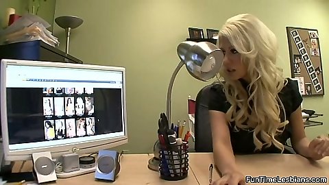 Blonde babe in the office lesbian pick up with Jazy Berlin & Aiden Ashley