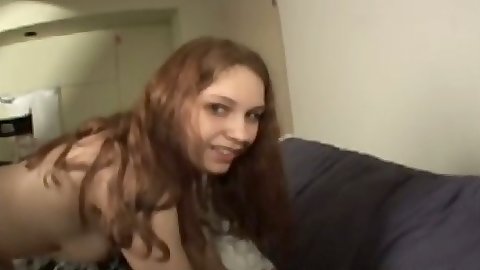 Brunette Candi sucks and opens her mouth to get cum in mouth