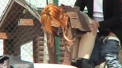 Standing fuck outdoors with asian chick by the cabin