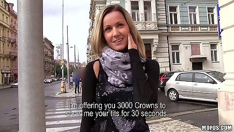 Blanka Grain public pick up and flashing her tits on the street for some cash