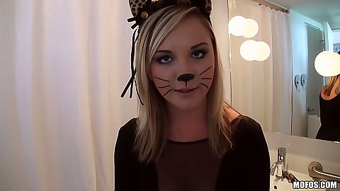 Teen blonde Addison Grey dressed up like a gat