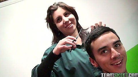 Latina Mariella Jiminez works at the barber shop for fully service