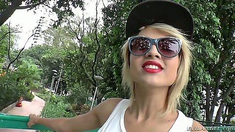 Transsexual Alex Victor looking great outdoors in oil