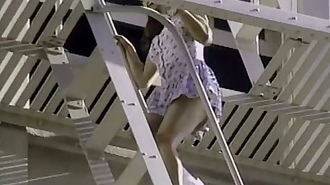 Miniskirt latina Francesca Lé climbing down for a retro gang bang