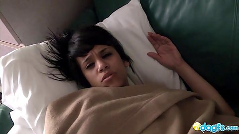 Latina jerking dick after being woken up form sleep a nice Morena